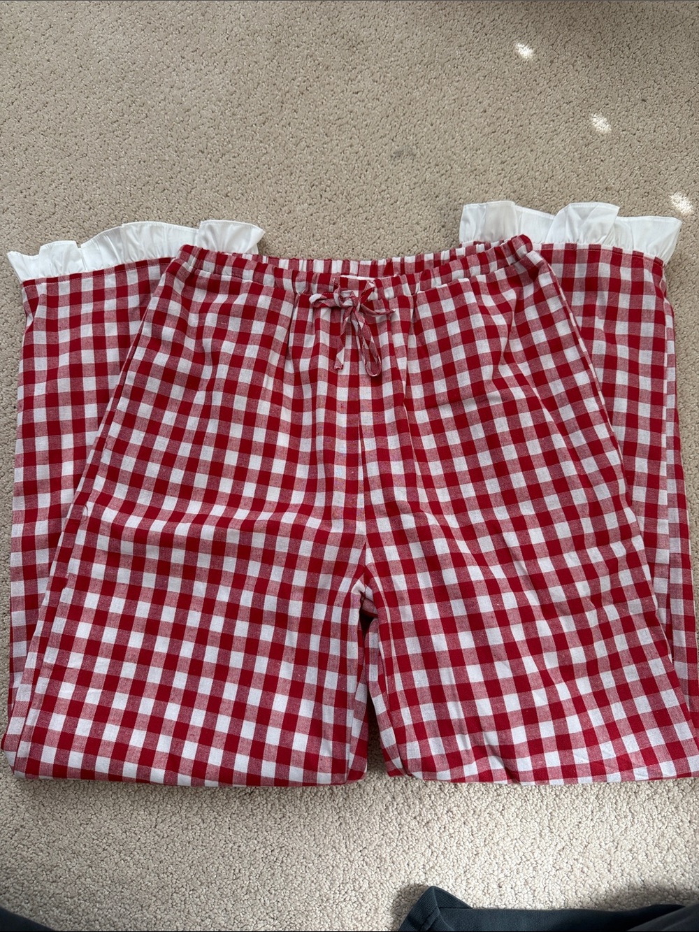 Gingham ruffle wide leg pants